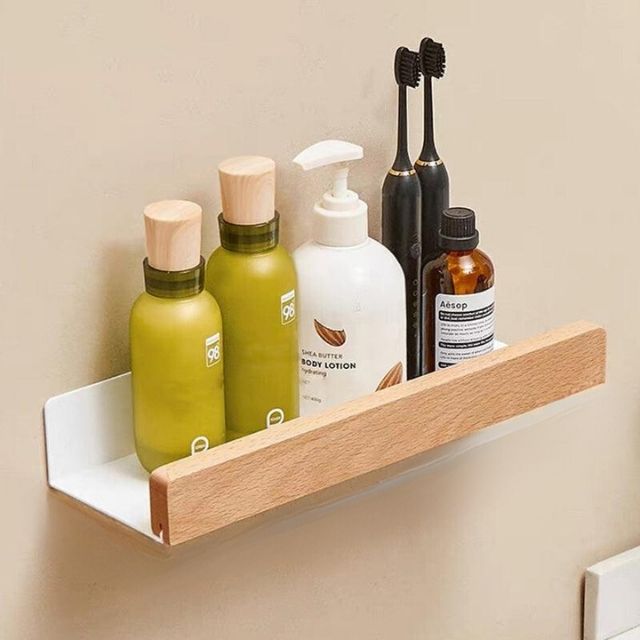 Badkamer wandplank van massief hout – Zonder boren, natuurlijk design