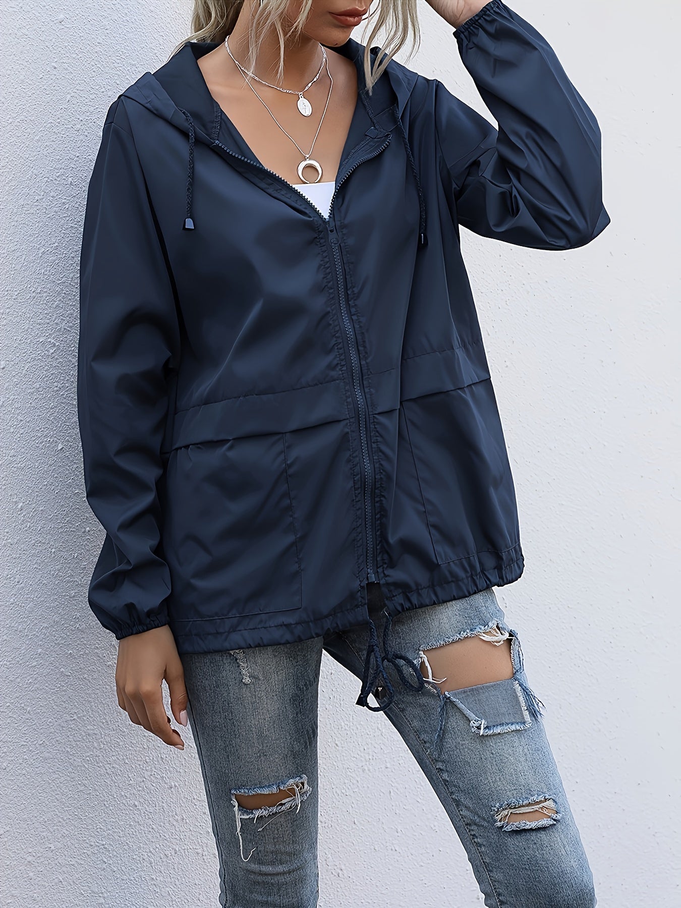 Waterdichte Dames Windjack Lange Mouwen Effen Kleur - StudioMarella