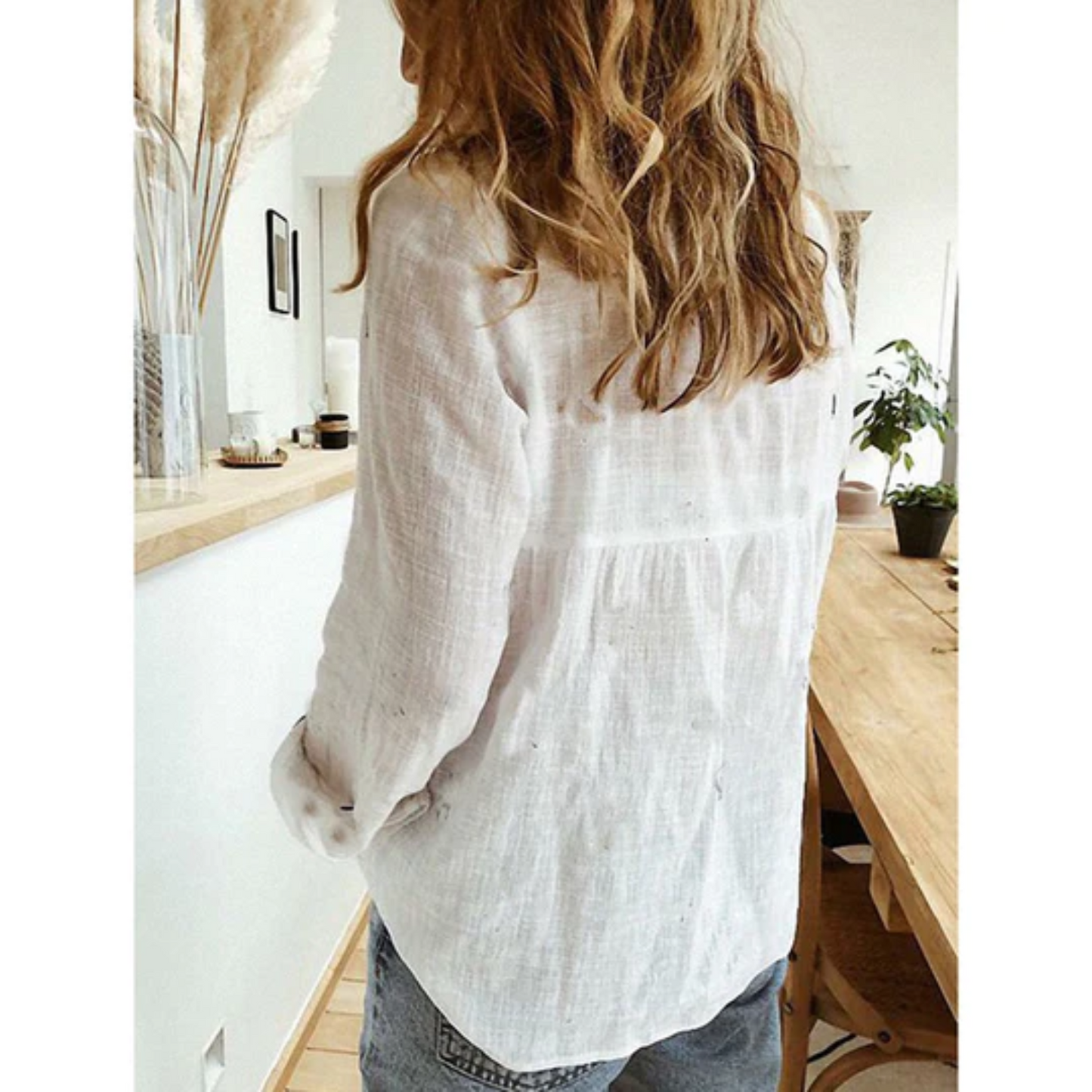 Dames Linnen Blouse Zomerse Comfortabel Losse Pasvorm - StudioMarella