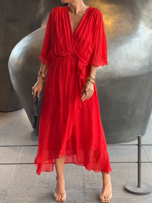 Rode Avondjurk Chiffon Elegante Jurk voor Formele Gelegenheden - StudioMarella