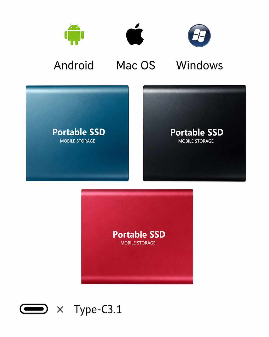 Externe Opslagoplossing met SSD 128TB Snelle Datatransmissie Compacte Aluminium Behuizing USB-C Compatibiliteit voor PC Mac Android