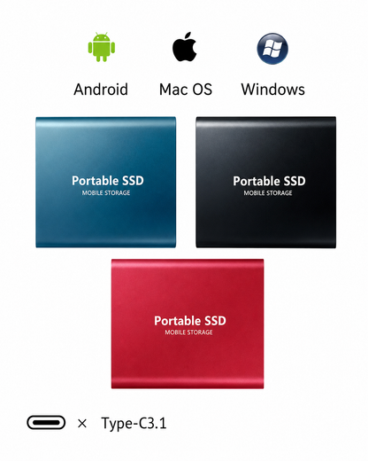 Externe Opslagoplossing met SSD 128TB Snelle Datatransmissie Compacte Aluminium Behuizing USB-C Compatibiliteit voor PC Mac Android