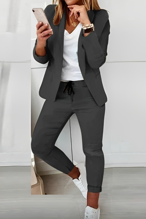 Dames Blazer Set Zwart Elegante Stretch Stof