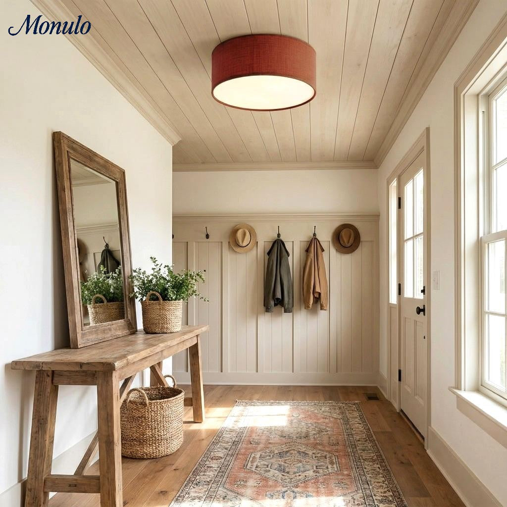 Plafondlamp met Linnen Kap – Drumvorm Ø30/45cm – Modern Scandinavisch Design – Elegante Verlichting Woonkamer Slaapkamer Eetkamer