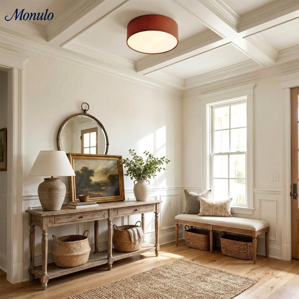 Plafondlamp met Linnen Kap – Drumvorm Ø30/45cm – Modern Scandinavisch Design – Elegante Verlichting Woonkamer Slaapkamer Eetkamer