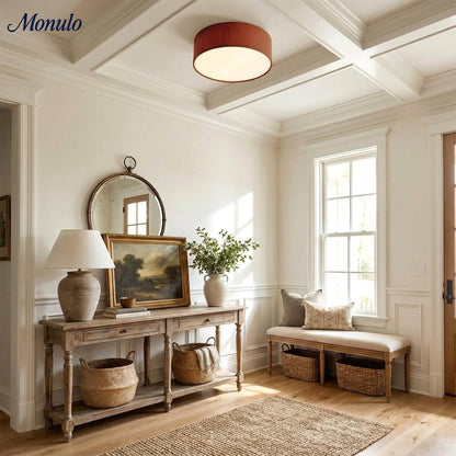 Plafondlamp met Linnen Kap – Drumvorm Ø30/45cm – Modern Scandinavisch Design – Elegante Verlichting Woonkamer Slaapkamer Eetkamer