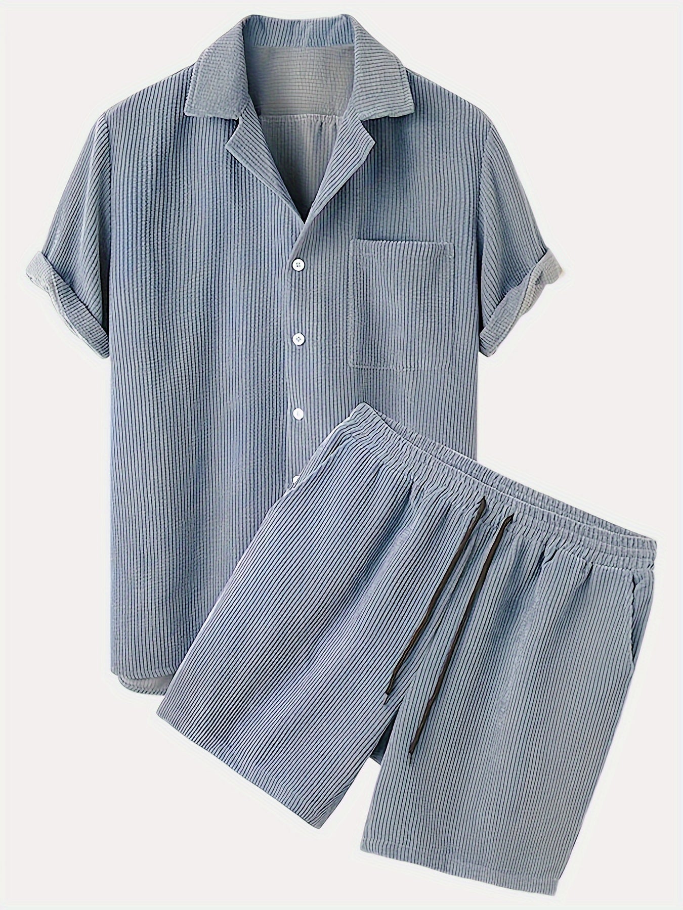 Korte Mouw Hemd Licht Rekbaar Zomer Effen Kleur Corduroy Casual