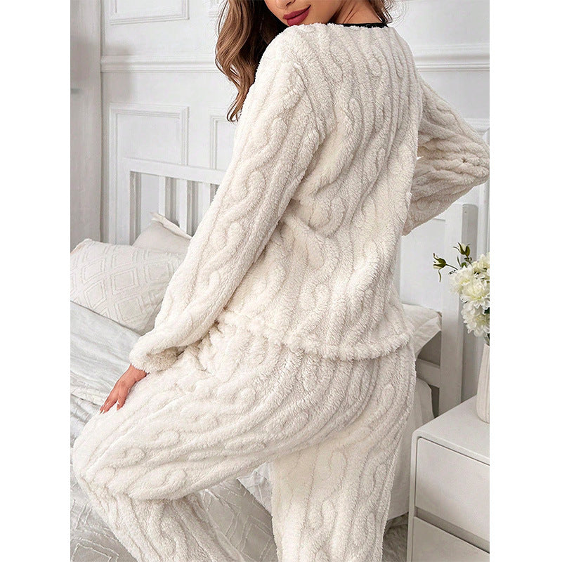 Dames Gebreide Pyjama Set Zacht Warme Huispak voor Vrouw