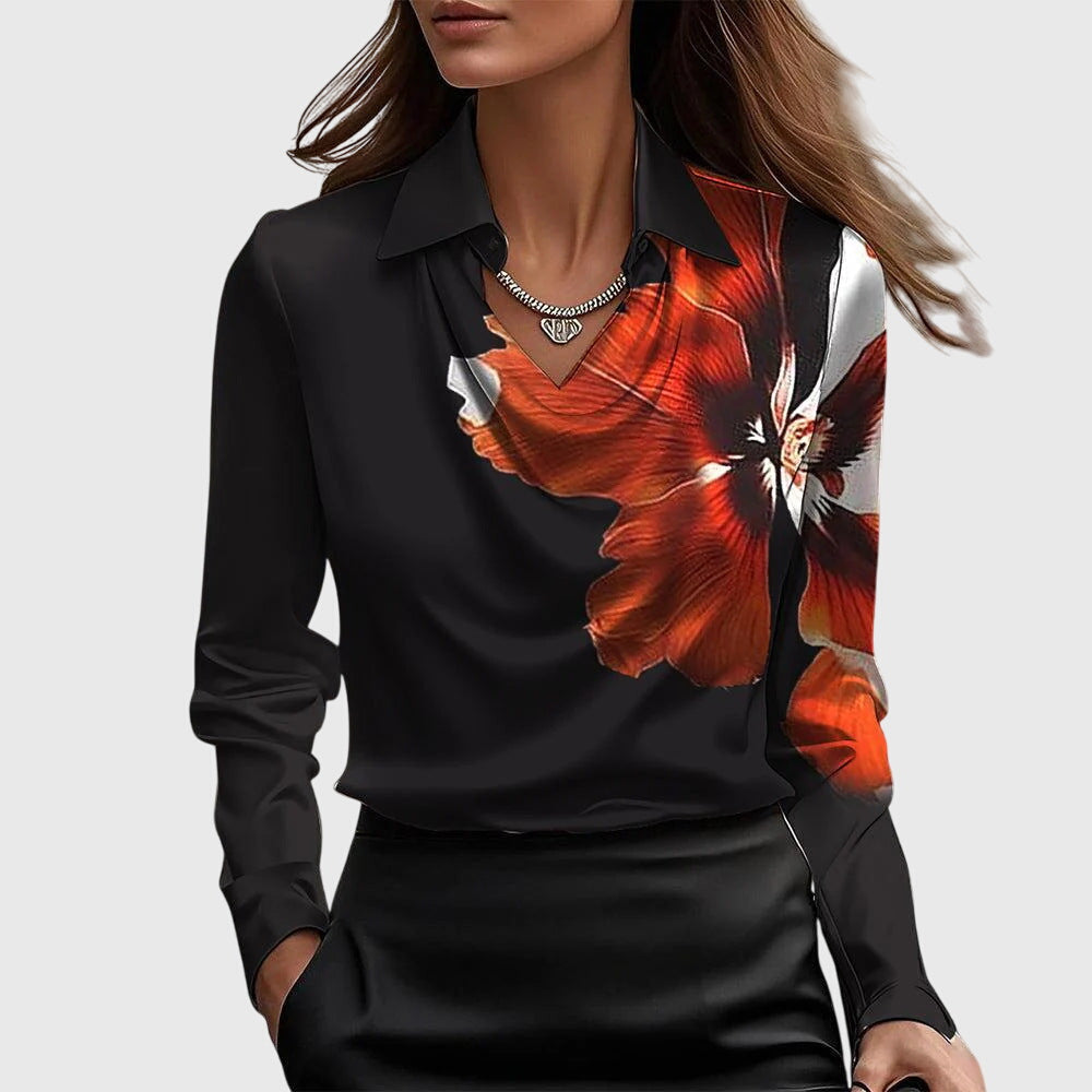 Dames Blouse Lange Mouwen Met Draperie Elegant Design