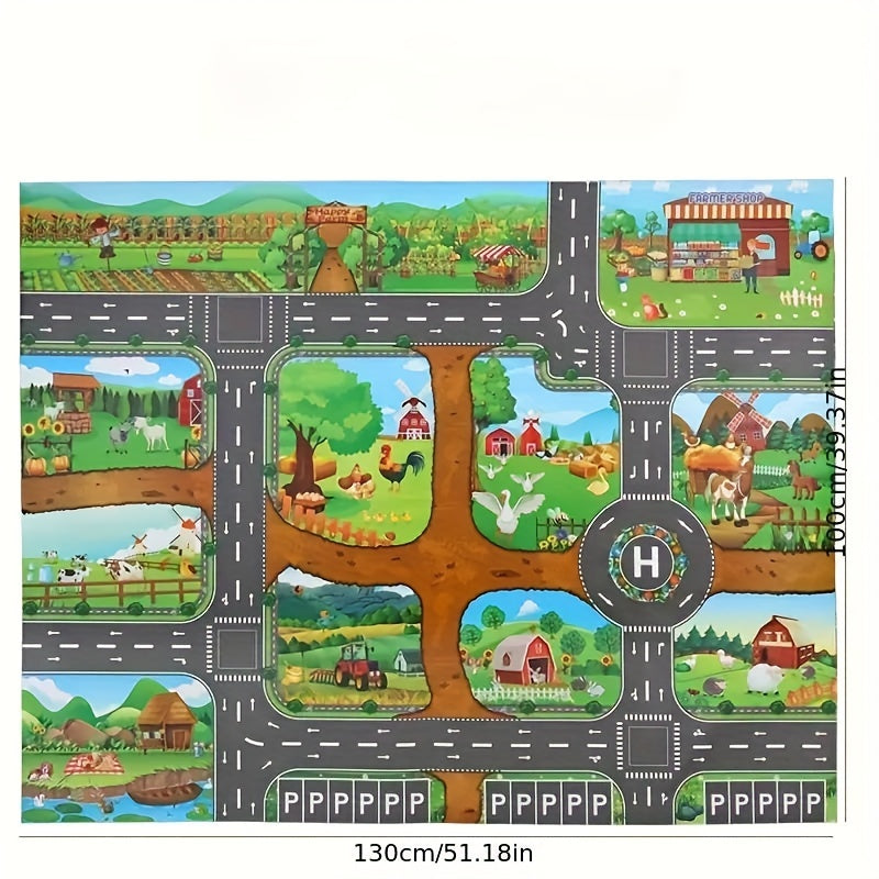 Speelkleed Kinderen 100x130cm Boerderij Wegen Antislip Speelmat Speelgoedauto's Dieren Verkeerskleed Kinderkamer Vloerkleed