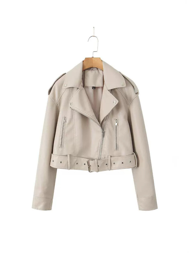 Korte Lederen Bikerjas voor Dames Trendy Design