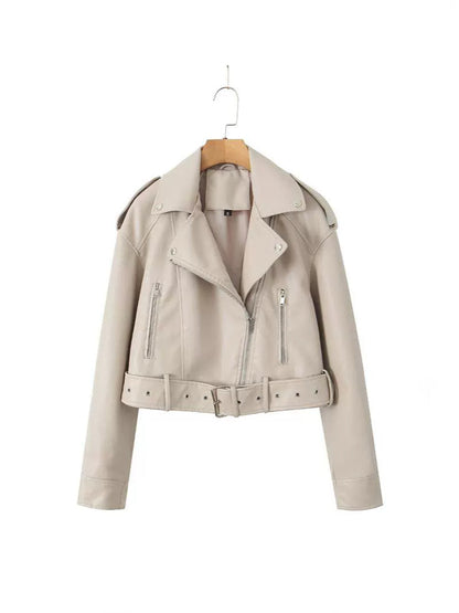 Korte Lederen Bikerjas voor Dames Trendy Design