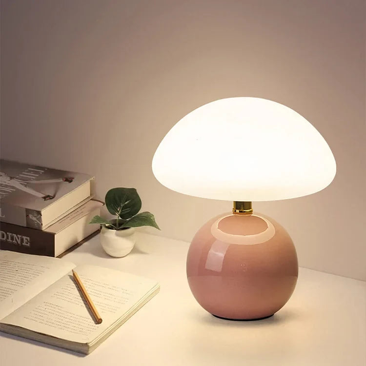 Franse paddenstoel tafellamp van keramiek met verstelbaar warm licht in Bauhaus stijl
