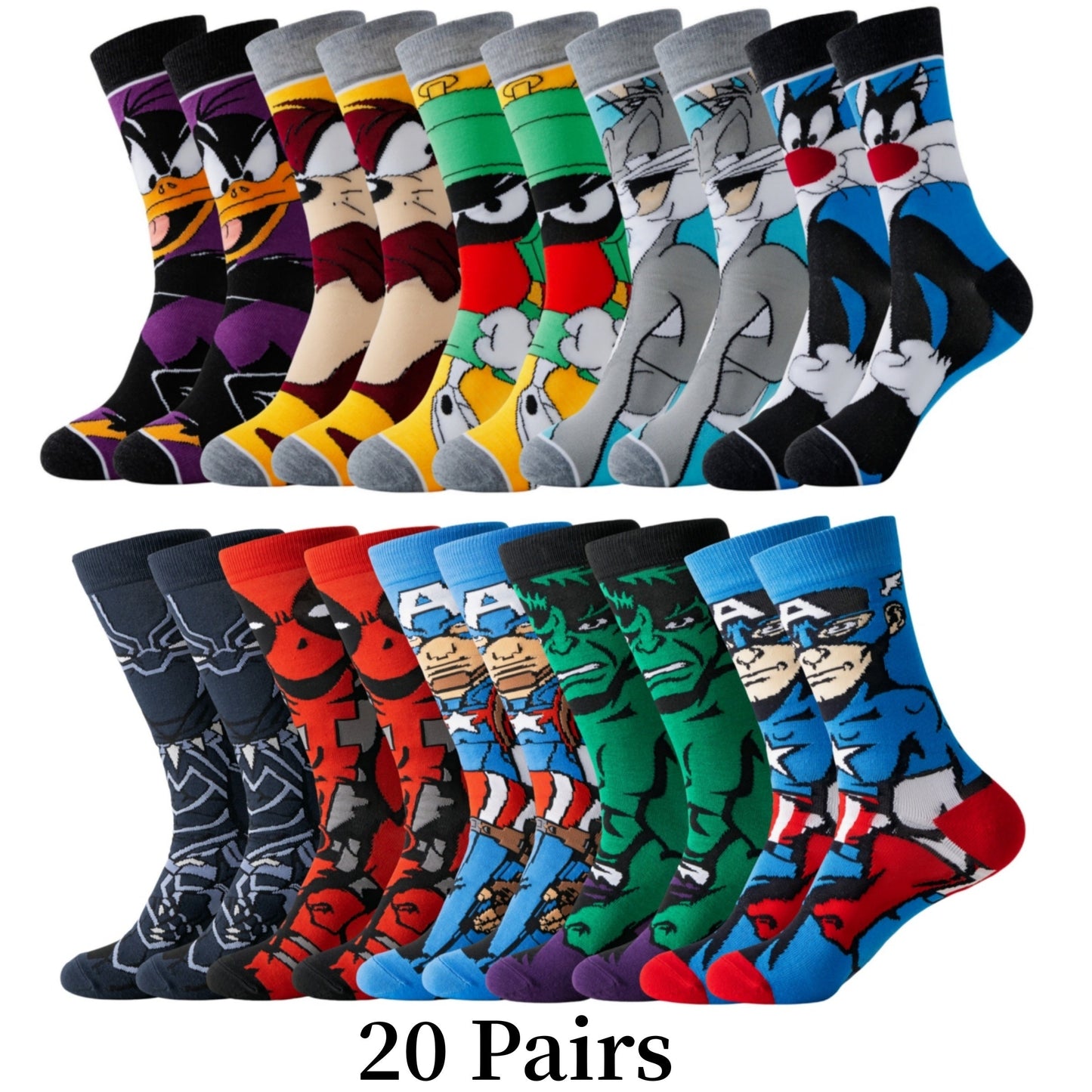Cartoon Sokken Set 20 Paar Polyester Spandex Multicolor Casual Streetwear Unisex Ademend Elastisch