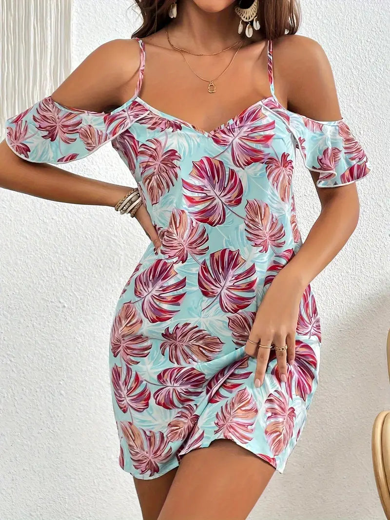Zomerjurk Vrouw Off-the-shoulder Bloemenjurk Korte Jurk
