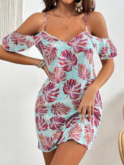 Zomerjurk Vrouw Off-the-shoulder Bloemenjurk Korte Jurk