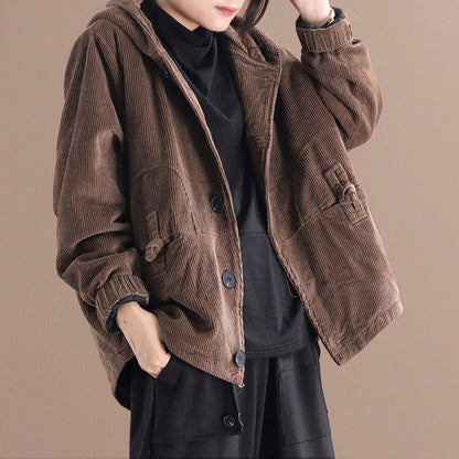 Dames Jas Corduroy Warme Winterjas met Capuchon