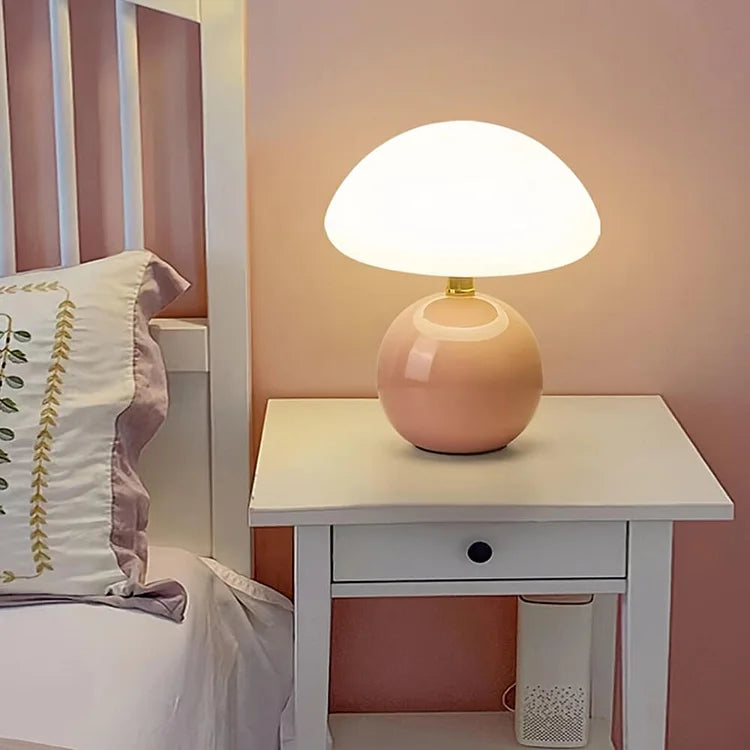 Tafellamp Paddenstoel Crème Keramiek Retro Design Dimbaar LED