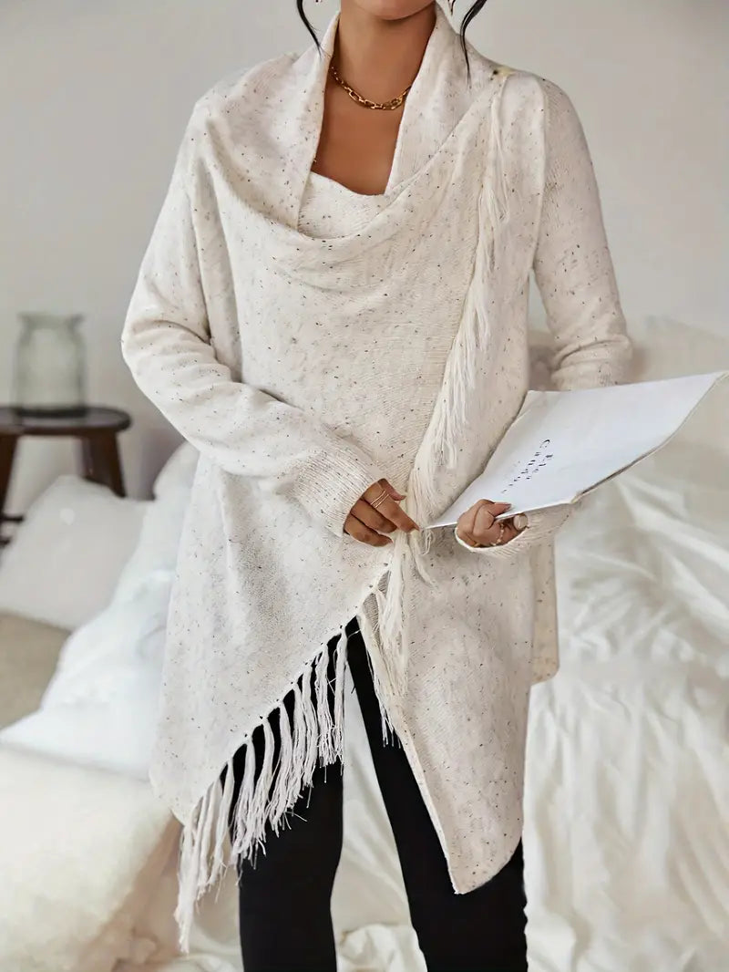 Klassieke Cardigan met Kwastjes en Kraag Warm en Stijlvol