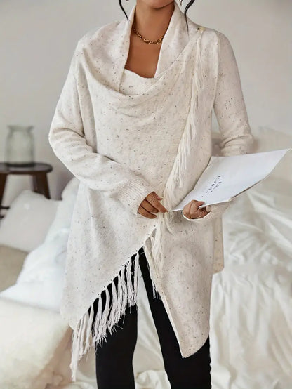 Klassieke Cardigan met Kwastjes en Kraag Warm en Stijlvol