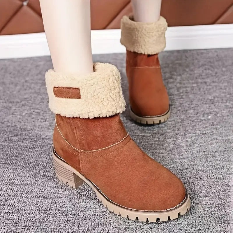 Winterlaarzen Dames met Lage Blokhak Comfortabel Antislip Warme Voering Stretch Zwart Groen Rood Elegante Laarzen