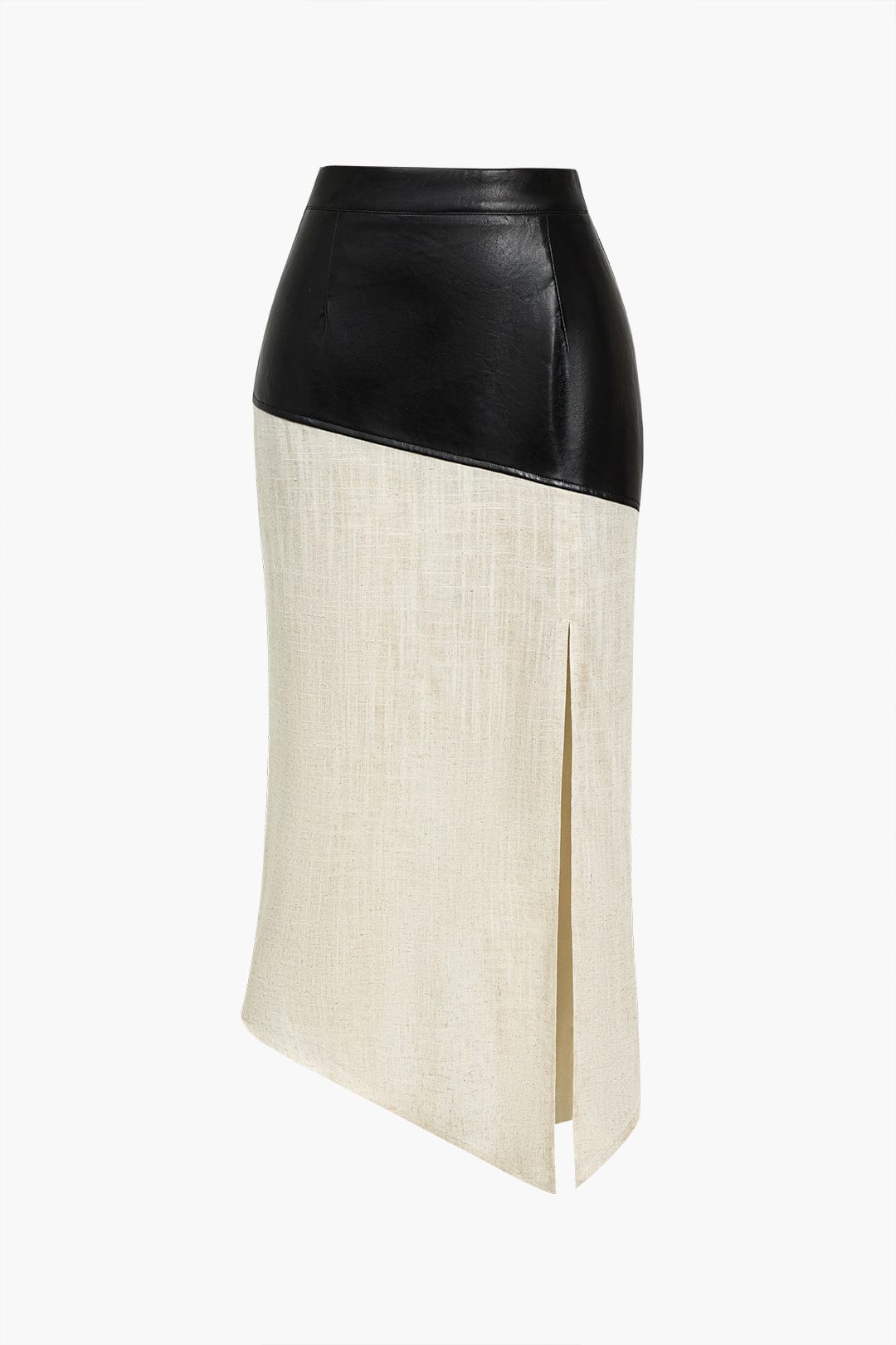 Asymmetrische Midirok van Kunstleer en Linnen Zwart Elegant - StudioMarella