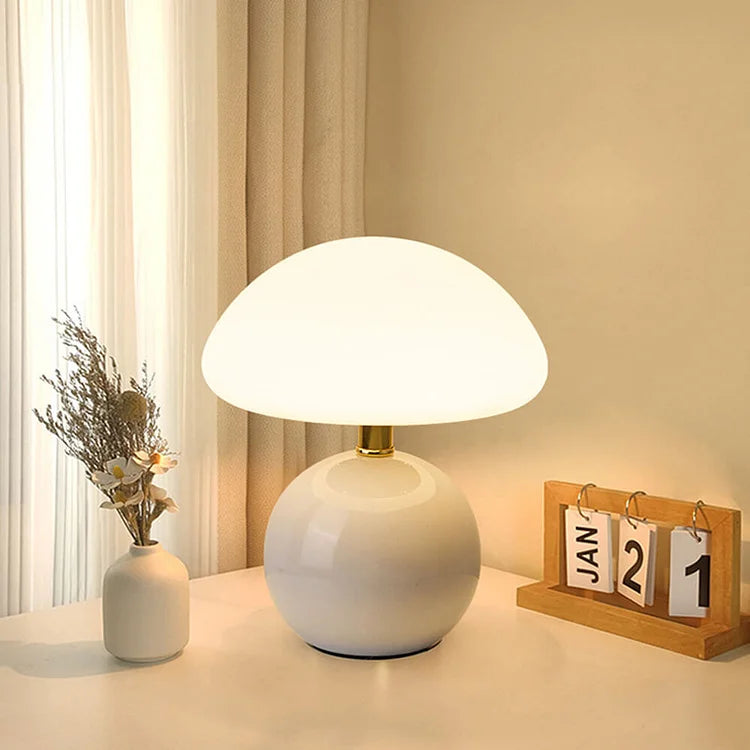 Franse paddenstoel tafellamp van keramiek met verstelbaar warm licht in Bauhaus stijl