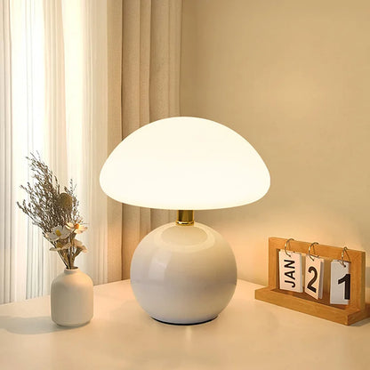 Franse paddenstoel tafellamp van keramiek met verstelbaar warm licht in Bauhaus stijl