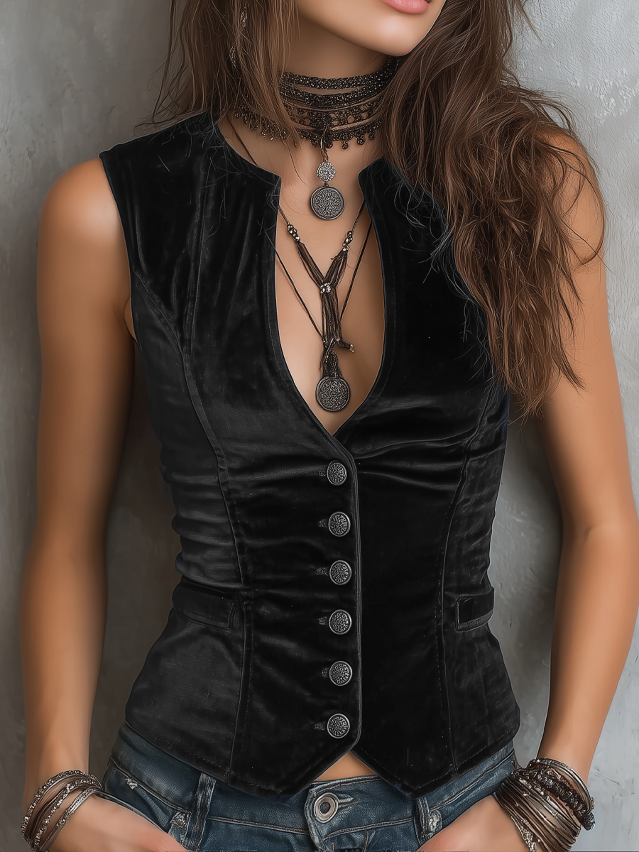Ronde Velvet Vest voor Dames met V-Hals - StudioMarella