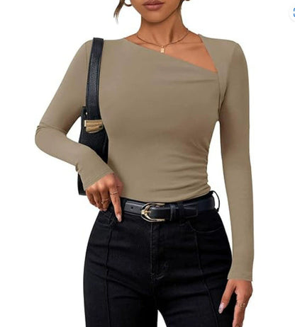 Dames Top Lange Mouwen Asymmetrische Klassieke Stijl