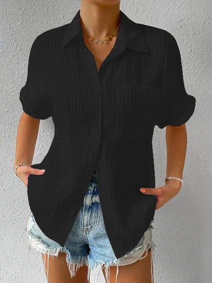 Dames Blouse Losse Pasvorm met Borstzak en Vrouwelijke Stijl