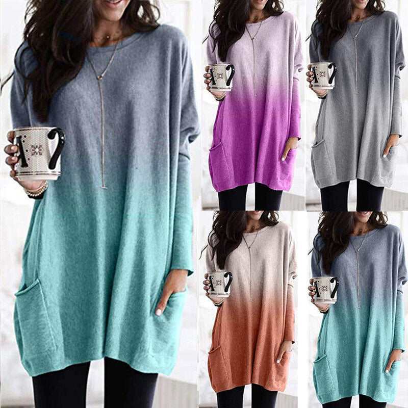 Dames Top Lange Mouwen Zakken Gradient Effect