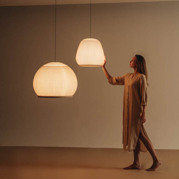 Japandi Hanglamp 3D Lycra 45 cm Beige Eettafel Woonkamer Dimbare LED Hanglamp Scandinavische Verlichting Interieur