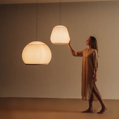 Japandi Hanglamp 3D Lycra 45 cm Beige Eettafel Woonkamer Dimbare LED Hanglamp Scandinavische Verlichting Interieur