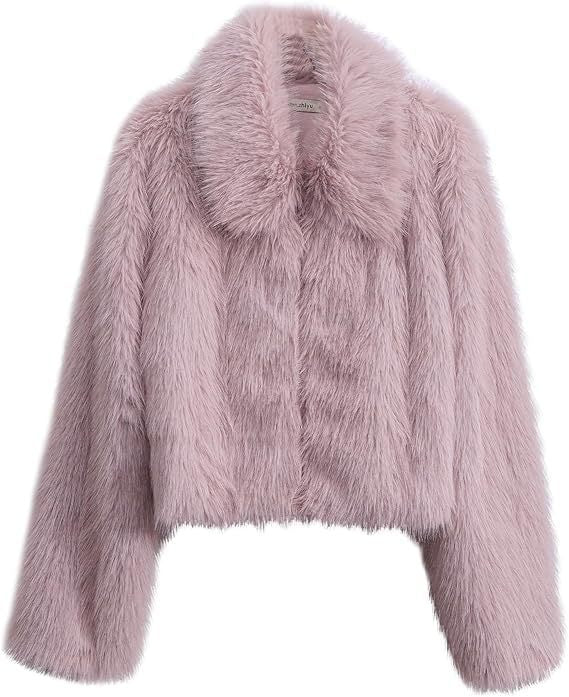 Dames Faux Fur Jas Kort Warm Met Rits en Kraag