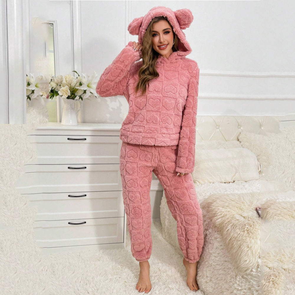 Dames Pyjama Set Zacht met Oortjes Hartjes Teddylook
