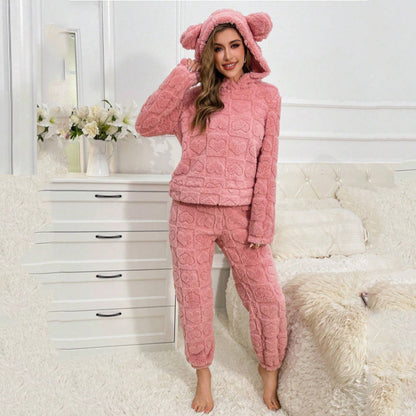 Dames Pyjama Set Zacht met Oortjes Hartjes Teddylook