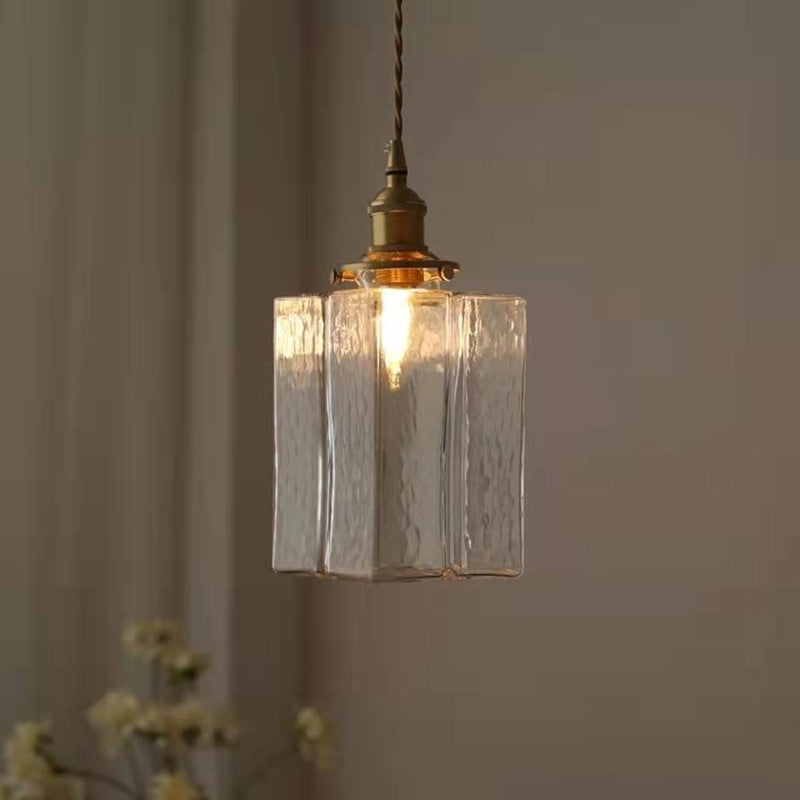 Vintage Hanglamp met Gegolfd Glas & IJzeren Armatuur – Vierkant/Rechthoekig – Scandinavisch Design voor Woonkamer