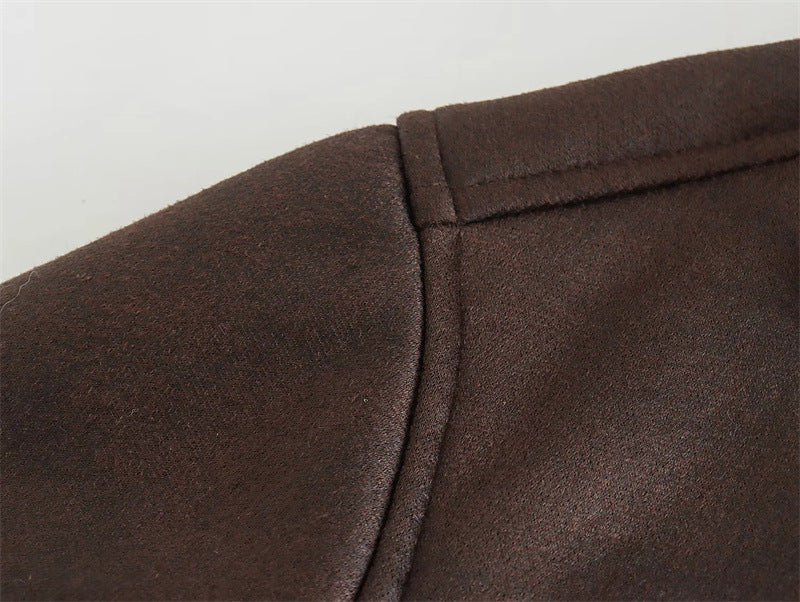 Dames Leren Pilotenjas Oversized Teddy Voering Met Zakken
