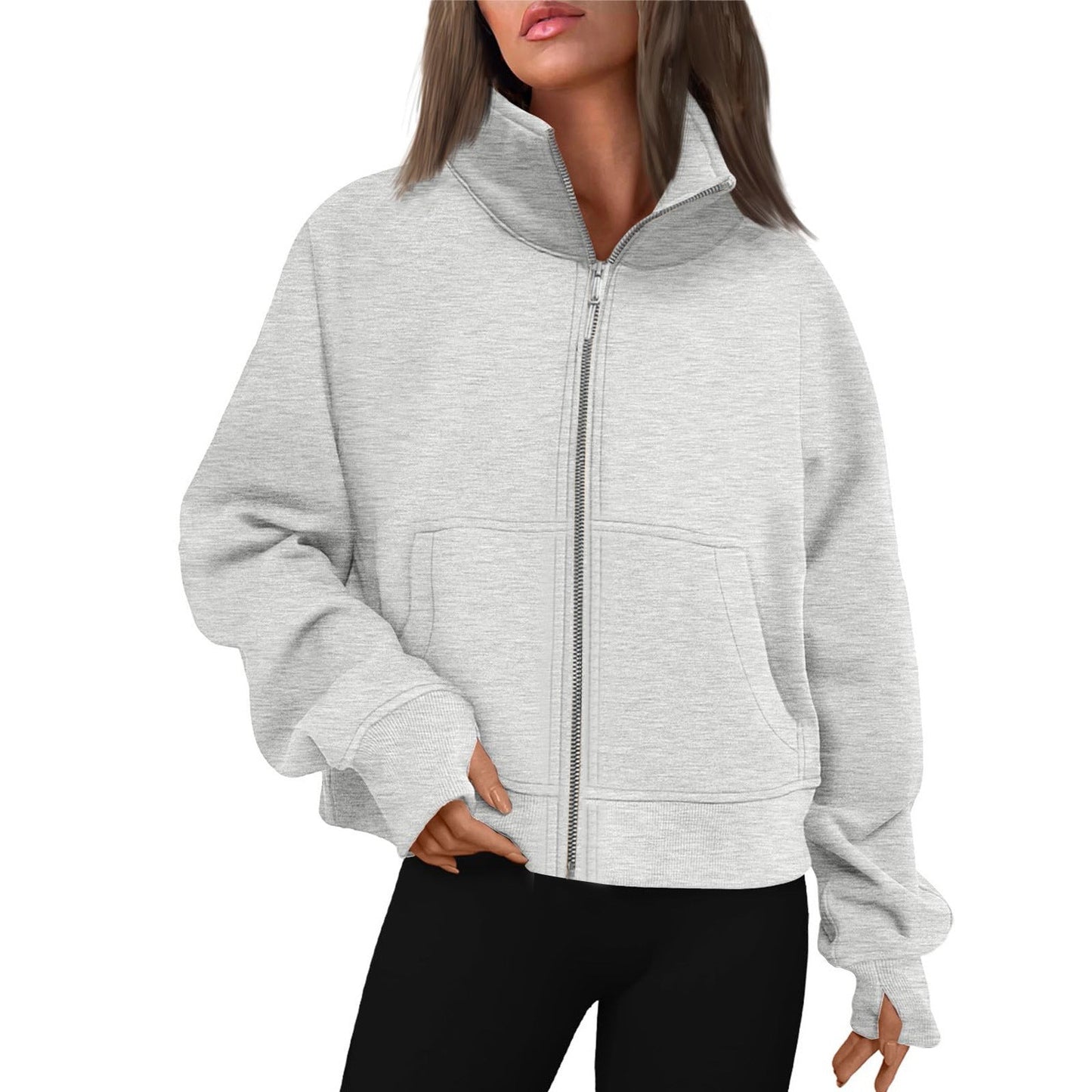 Dames Vest Rits Hoge Kraag Basic Trendy Grijs