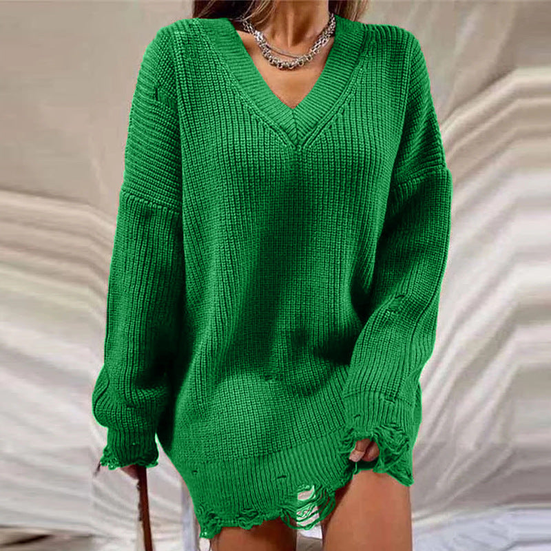 Dames Trui V-Hals Gescheurd Detail Elegant Kleding