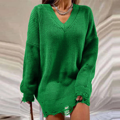 Dames Trui V-Hals Gescheurd Detail Elegant Kleding