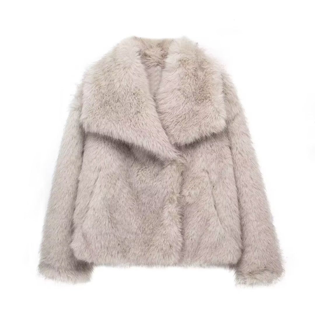 Dames Winterjas Kort Pluche Model met Kraag