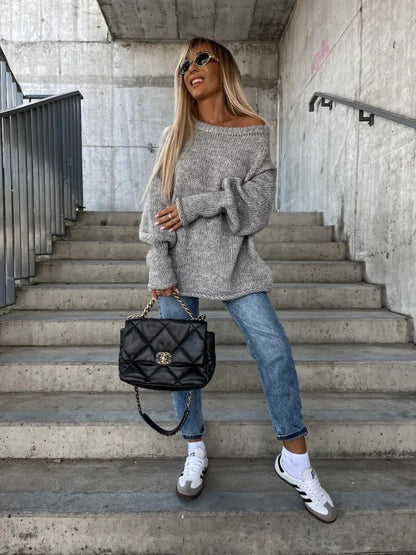 Dames Trui Off-shoulder Gebreid Elegant Zwart