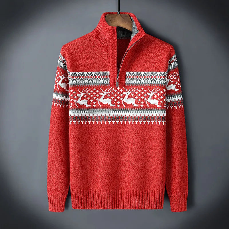 Nordval Heren Trui Half-Zip Gebreid Winterpatroon