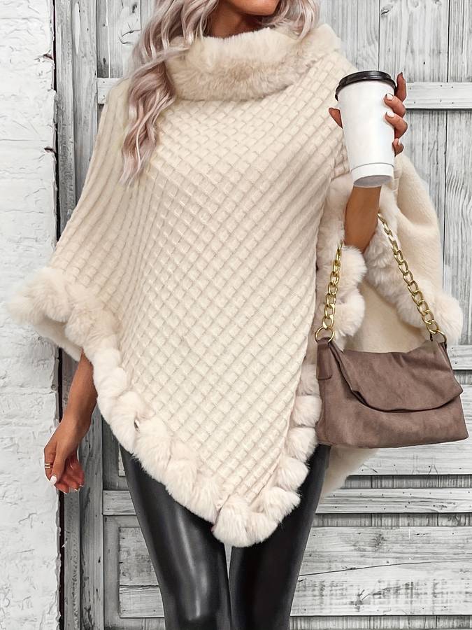 Lichte Zomer Poncho met Nepbont Beige