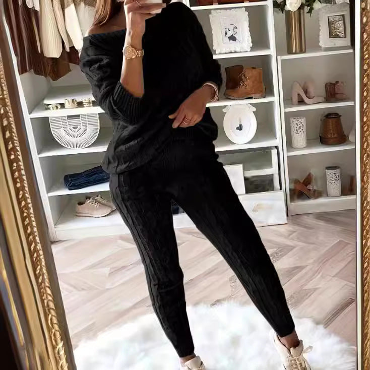 Dames Lounge Set Warme Kabeltrui Legging en Top