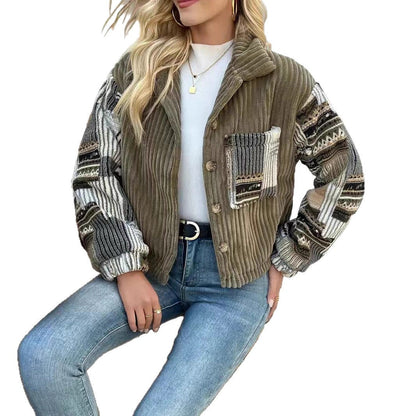Dames Jas met Patchwork Details Elegant Model