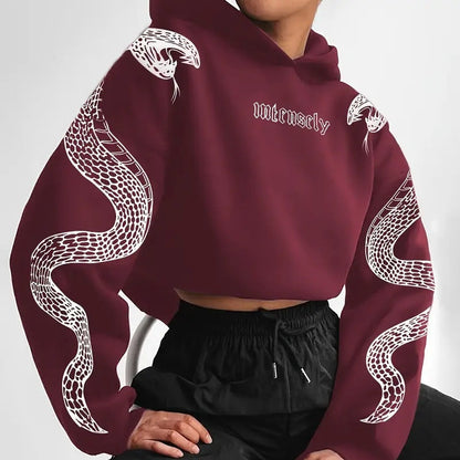Dames Hoodie Kort Slangen Print Casual Mode
