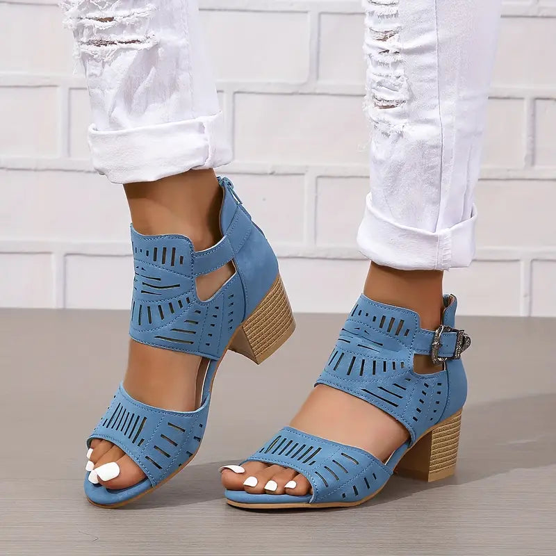 Damen Sandalen met Hoge Hak van Leer Zwart